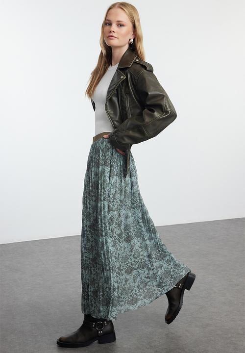 Trendyol - Pleated Abstract Midi Skirt - Multicolored