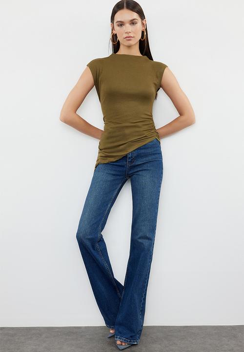 Trendyol - Draped detailed asymmetrical knitted top - khaki