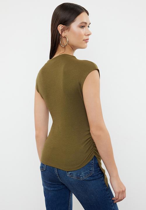 Trendyol - Draped detailed asymmetrical knitted top - khaki