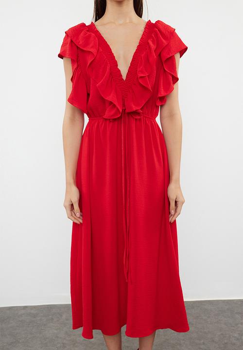 Trendyol - A-Line Viscose Dress - Red