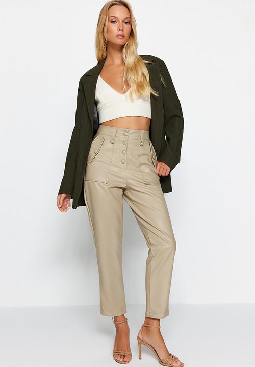 Trendyol - Limited Edition Carrot Woven Faux Leather Trousers - Mink