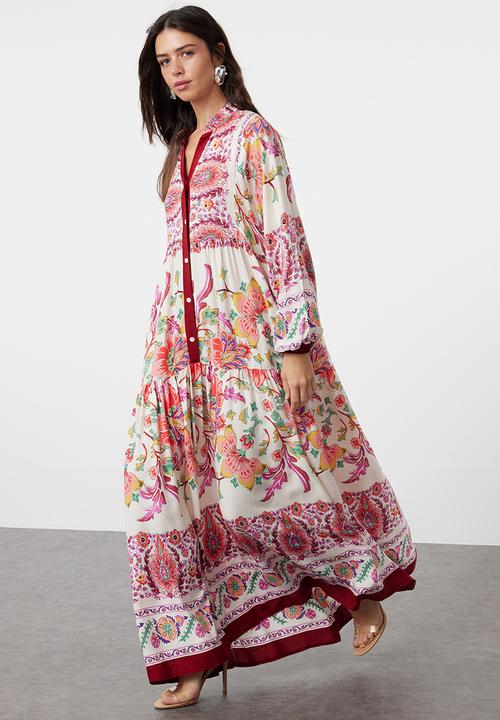 Trendyol - Floral Viscose Dress - Burgundy