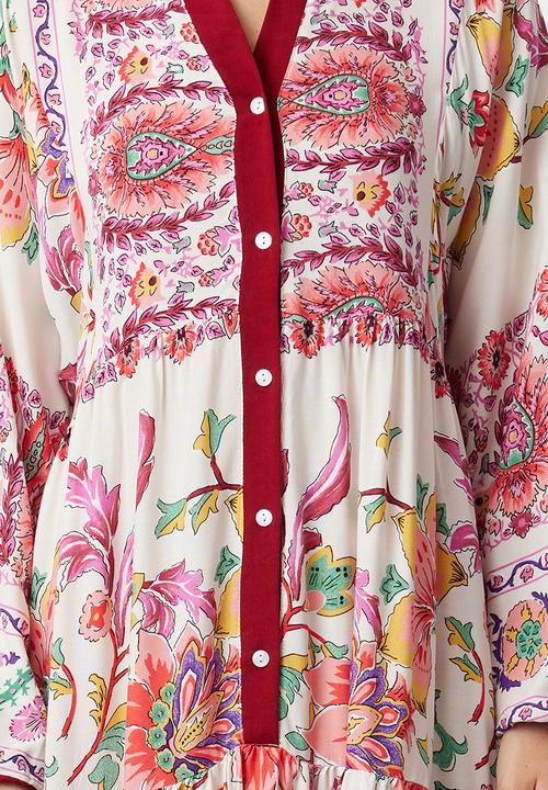 Trendyol - Floral Viscose Dress - Burgundy