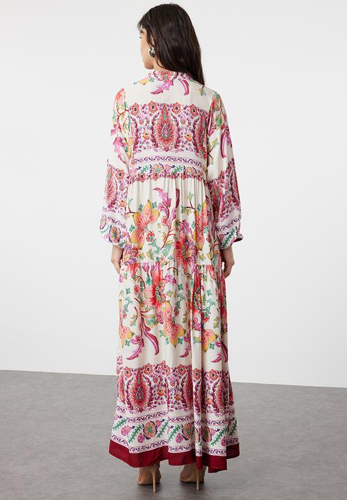 Trendyol - Floral Viscose Dress - Burgundy