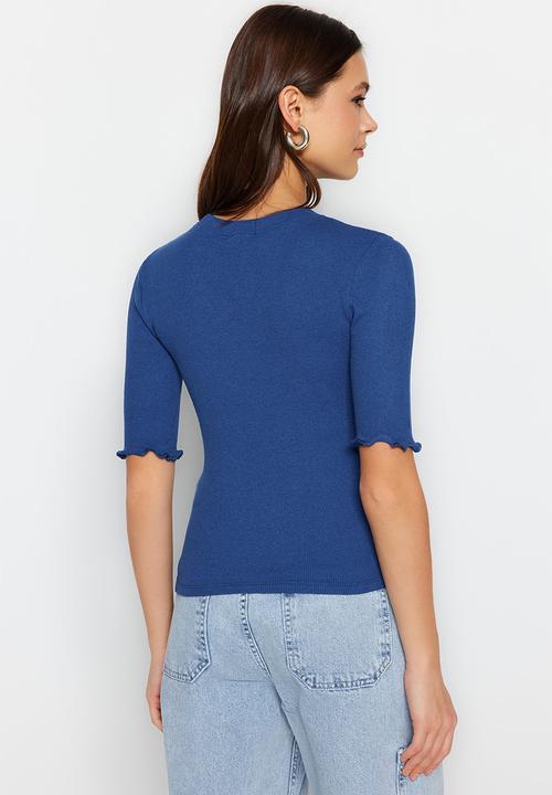 Trendyol - Crew neck fitted knitted top - blue