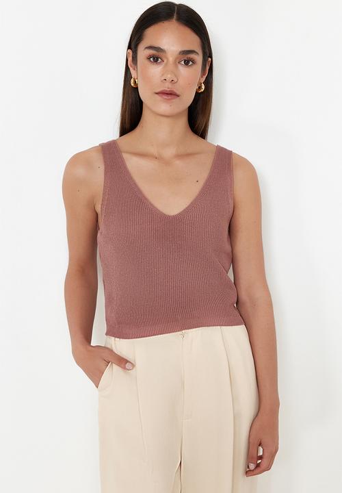 Trendyol - 2-Pack Knitwear Thin Blouse - Dusty Rose/Ecru