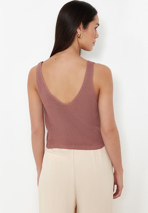 Trendyol - 2-Pack Knitwear Thin Blouse - Dusty Rose/Ecru