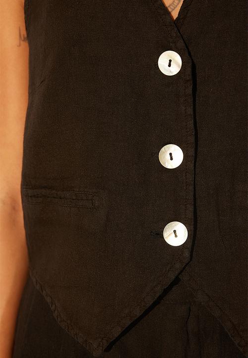 Trendyol - 100% Linen Fitted Waist Coat - Black
