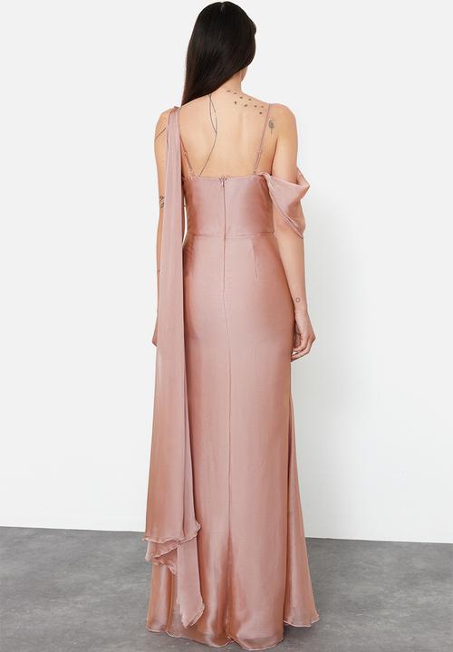 Trendyol - Carmen Collar Woven Chiffon Long Elegant Evening Dress - Pink
