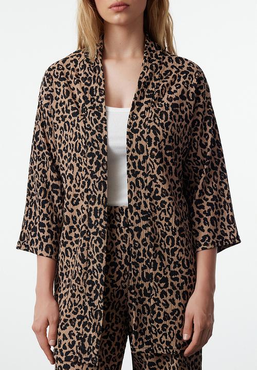 Trendyol - Printed Relaxed Cut Flexible Kimono Knitted Bottom-Top Set - Brown