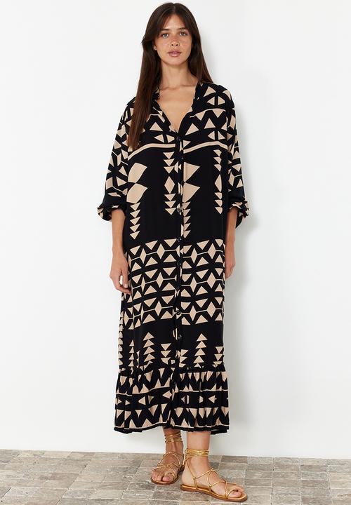 Trendyol - Printed Midi Dress - Black