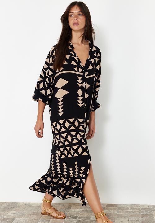 Trendyol - Printed Midi Dress - Black