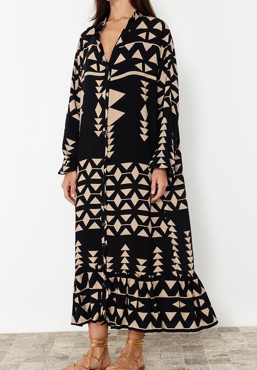 Trendyol - Printed Midi Dress - Black