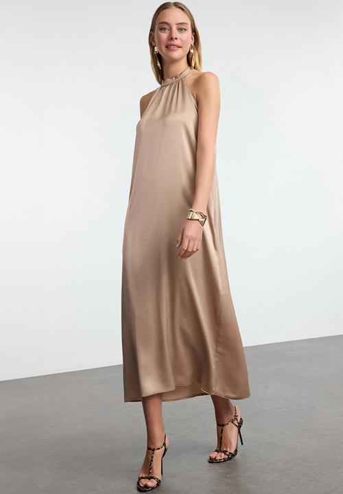 Trendyol - A-line satin dress - stone
