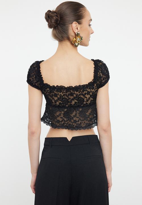 Trendyol - Crop lace knit bustier - black