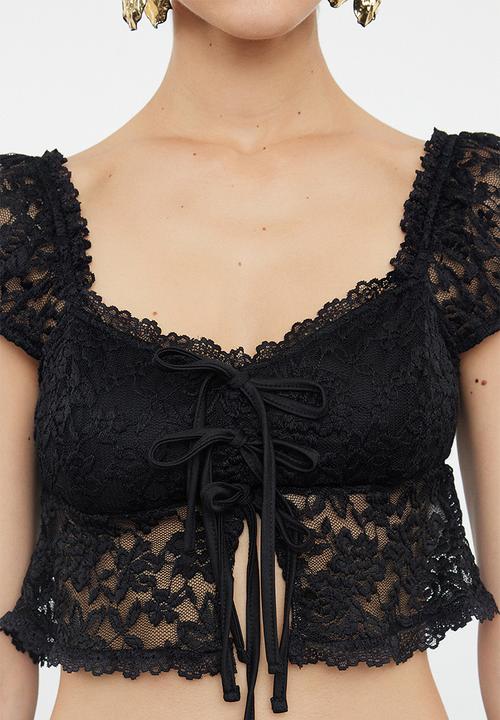 Trendyol - Crop lace knit bustier - black