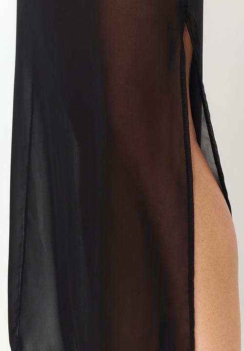 Trendyol - Chiffon Midi Skirt with Side Slit - Black