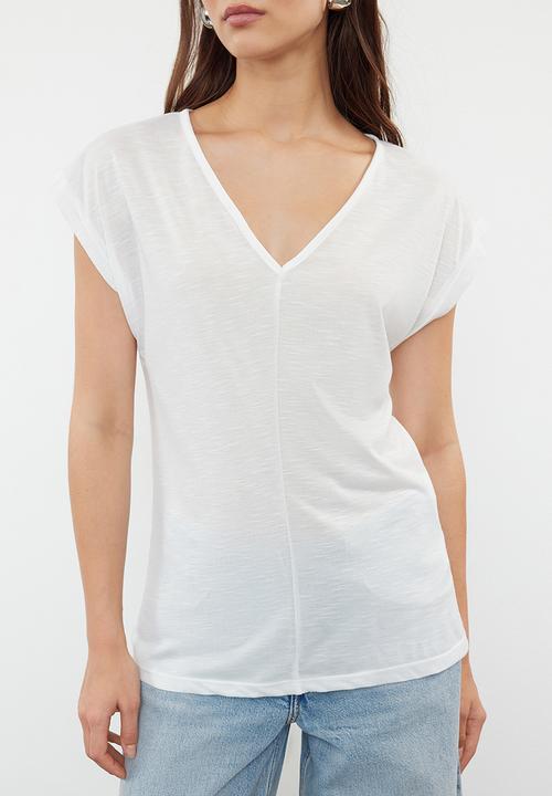 Trendyol - V-neck relaxed knit t-shirt - white