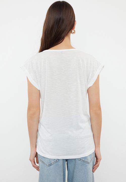 Trendyol - V-neck relaxed knit t-shirt - white