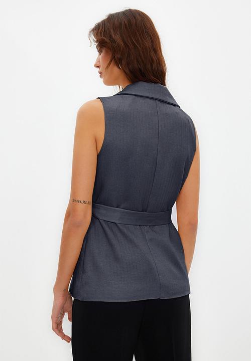Trendyol - Regular Belted Woven Vest - Grey