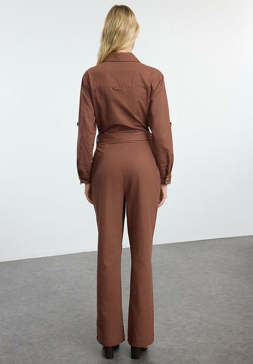 Trendyol - Belted long jumpsuit - brown