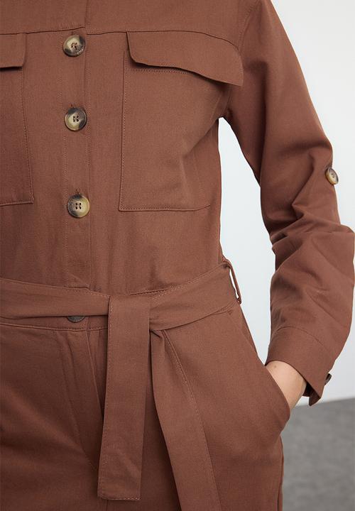 Trendyol - Belted long jumpsuit - brown