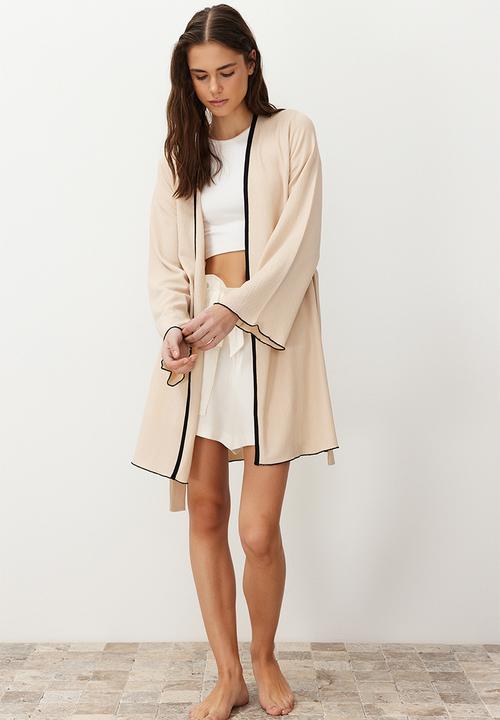 Trendyol - Belted Knitted Dressing Gown - Beige