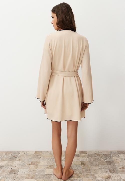 Trendyol - Belted Knitted Dressing Gown - Beige