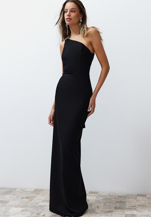 Trendyol - Woven Long Evening Dress with Accessories - Black