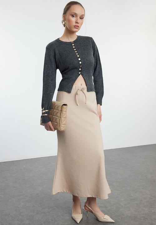 Trendyol - Lace Maxi Knitted Skirt - Beige