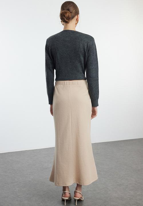 Trendyol - Lace Maxi Knitted Skirt - Beige