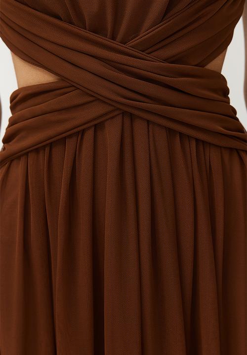 Trendyol - Window/Cut Out Detailed Knitted Tulle Dress - Brown
