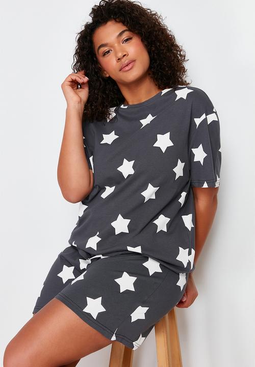 Trendyol - Plus Star printed knitted pajama set - anthracite