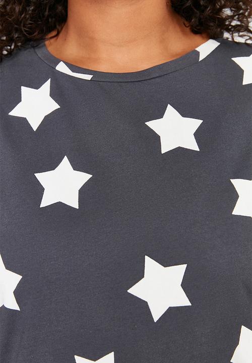 Trendyol - Plus Star printed knitted pajama set - anthracite