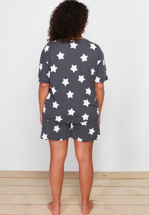 Trendyol - Plus Star printed knitted pajama set - anthracite