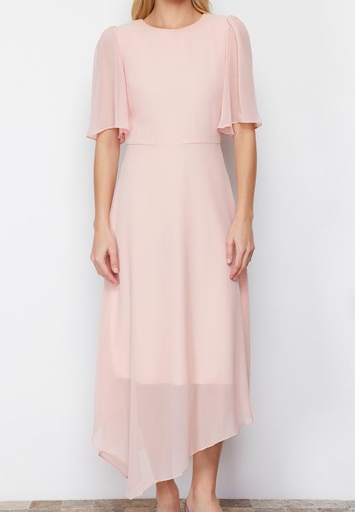 Trendyol - Asymmetrical Midi Dress - Powder