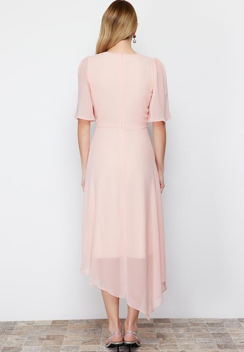 Trendyol - Asymmetrical Midi Dress - Powder