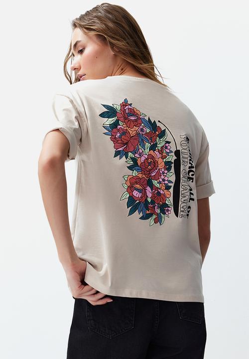 Trendyol - Back printed relaxed t-shirt - stone