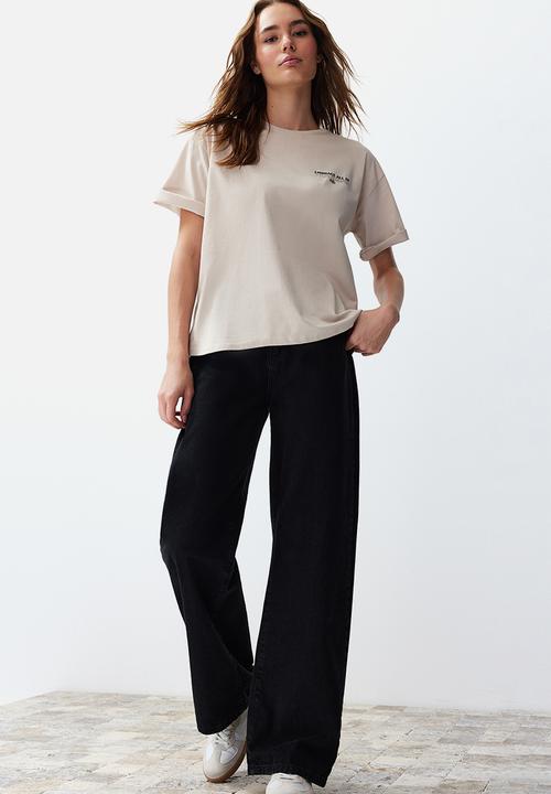 Trendyol - Back printed relaxed t-shirt - stone