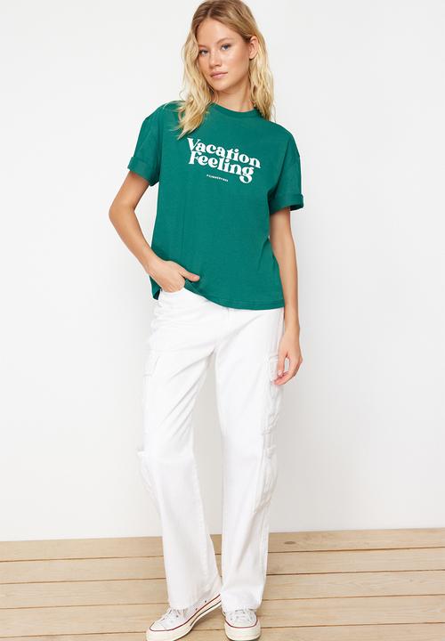 Trendyol - Relaxed fit knitted t-shirt - emerald green