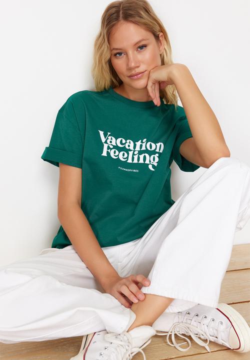 Trendyol - Relaxed fit knitted t-shirt - emerald green
