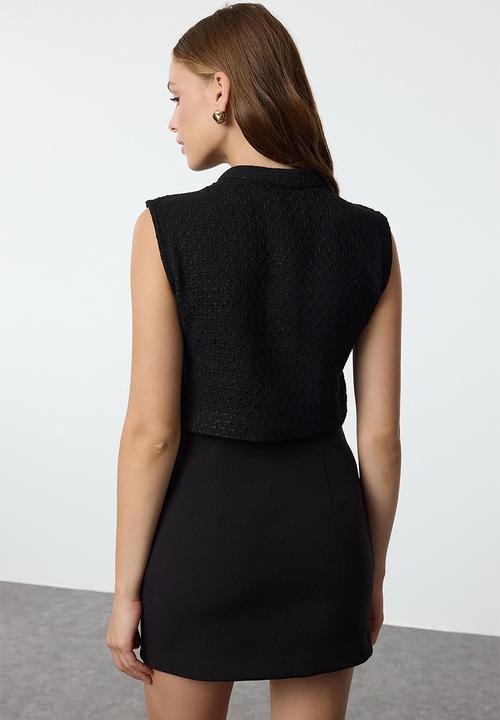 Trendyol - Tweed Pattern Regular Fit  Pattern Waistcoat - Black