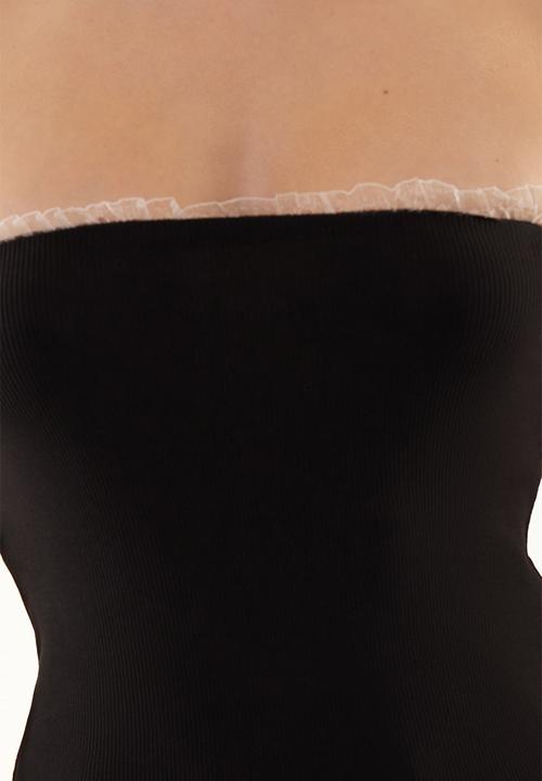 Trendyol - Ribbed strapless collar woven top - black