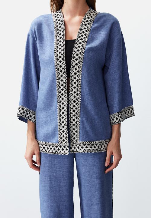 Trendyol - Embroidered Kimono Set - Indigo