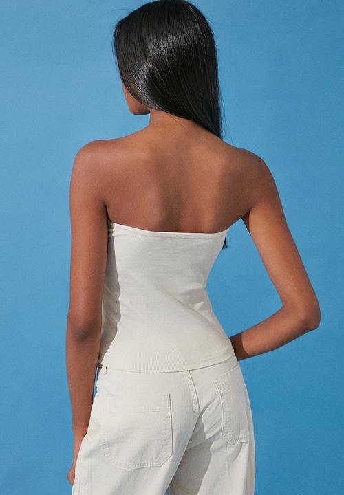 Trendyol - Strapless cotton crop blouse - stone