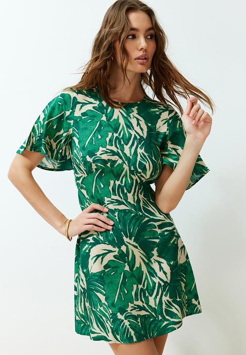 Trendyol - Tropical Floral Mini Dress - Green
