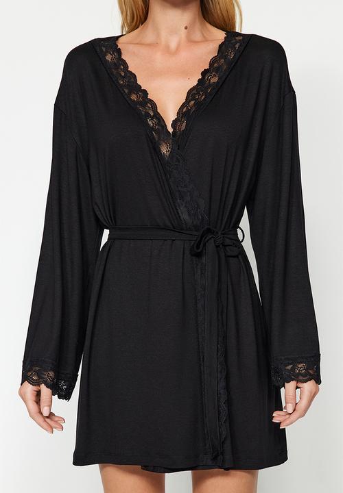 Trendyol - Belted Lace Dressing Gown - Black