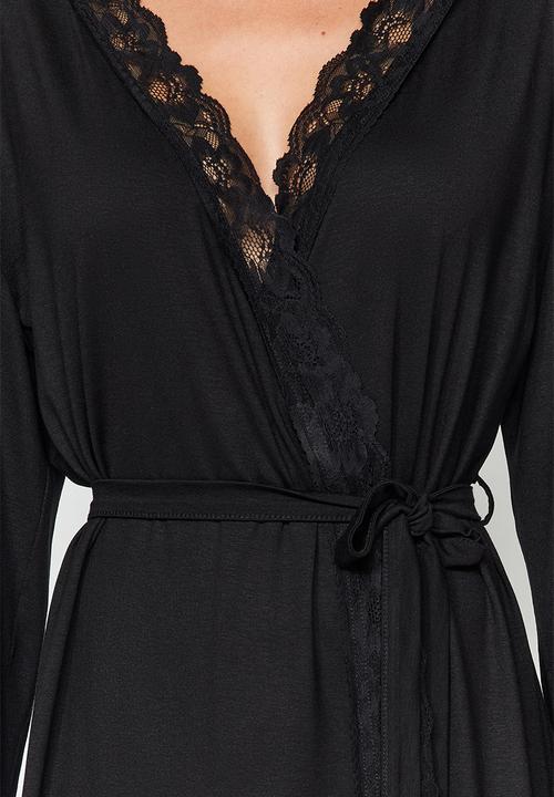 Trendyol - Belted Lace Dressing Gown - Black