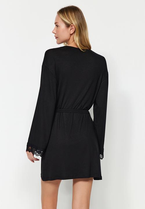 Trendyol - Belted Lace Dressing Gown - Black