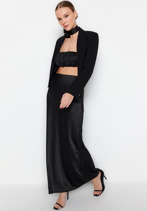 Trendyol - Woven Satin Long Skirt - Black